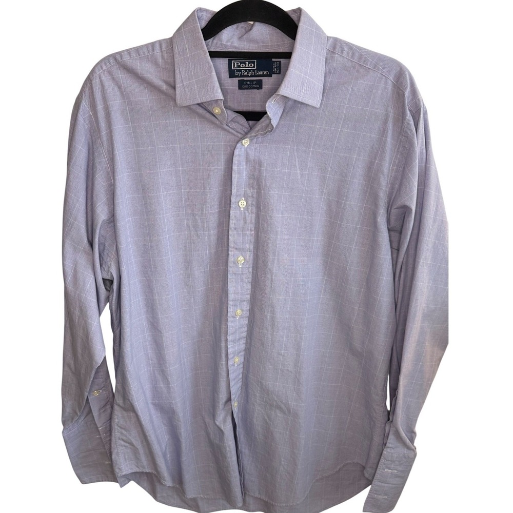 Polo By Ralph Lauren Philip Button Down Shirt Men's 16.5 Blue‎ Plaid Cotton